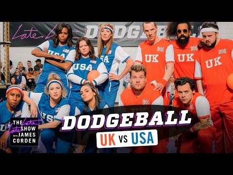 Team USA v. Team UK - Dodgeball w/ Michelle Obama, Harry Styles &amp; More - #LateLateLondon