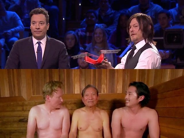 Norman Reedus und Steven Yeun im Late Night TV