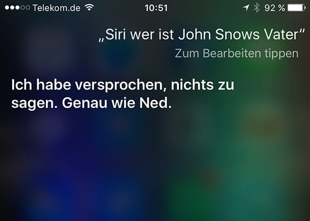 Siri kennt Jon Snows Eltern
