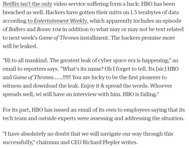 HBO Hack: Game of Thrones S07E04 geleakt