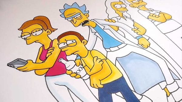 „Rick and Morty“ und „The Simpsons“ im jeweils anderen Stil gezeichnet