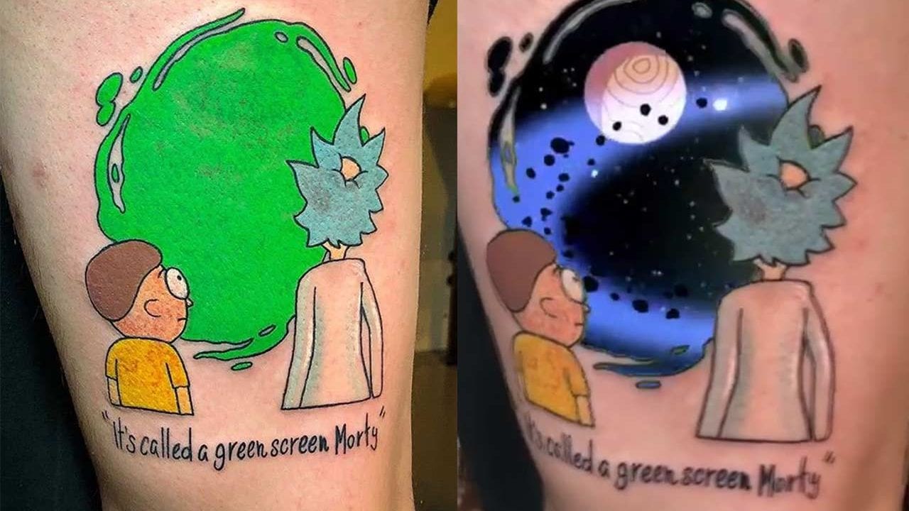 „Rick and Morty“-Tattoo mit Green Screen-Portal