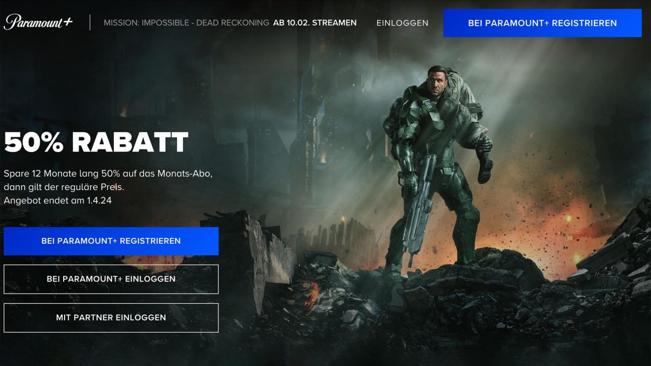 Sparen bei 3,99 Euro-Aktion bis 01.04.2024: Paramount+ bis zu 1 Jahr 50% günstiger