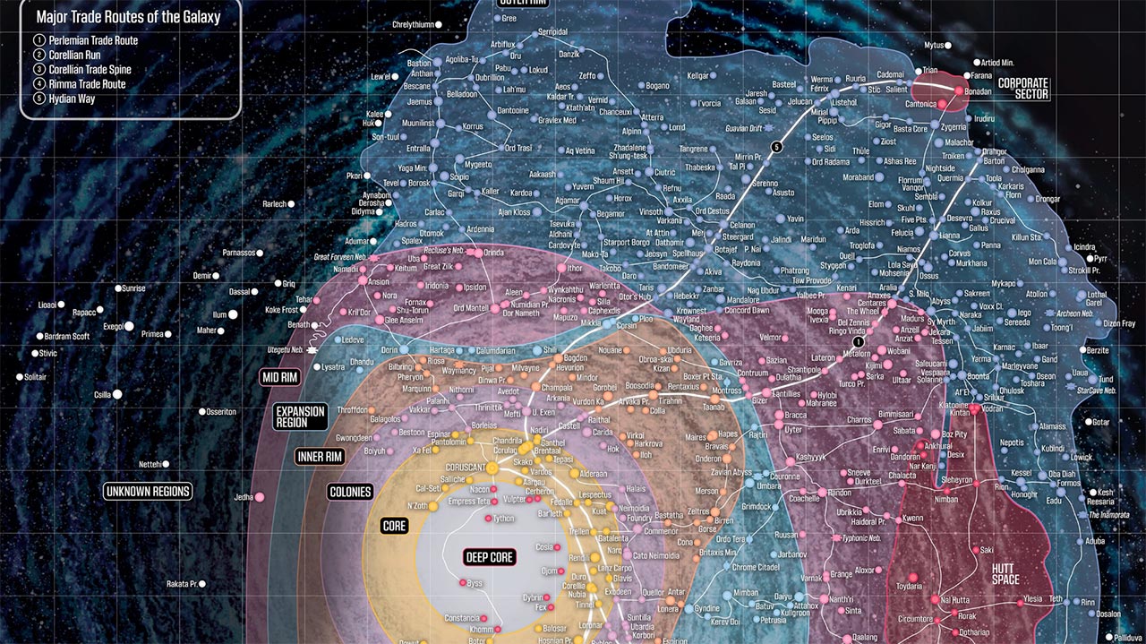 Star Wars: Galaxie-Karte, die alle Planeten zeigt