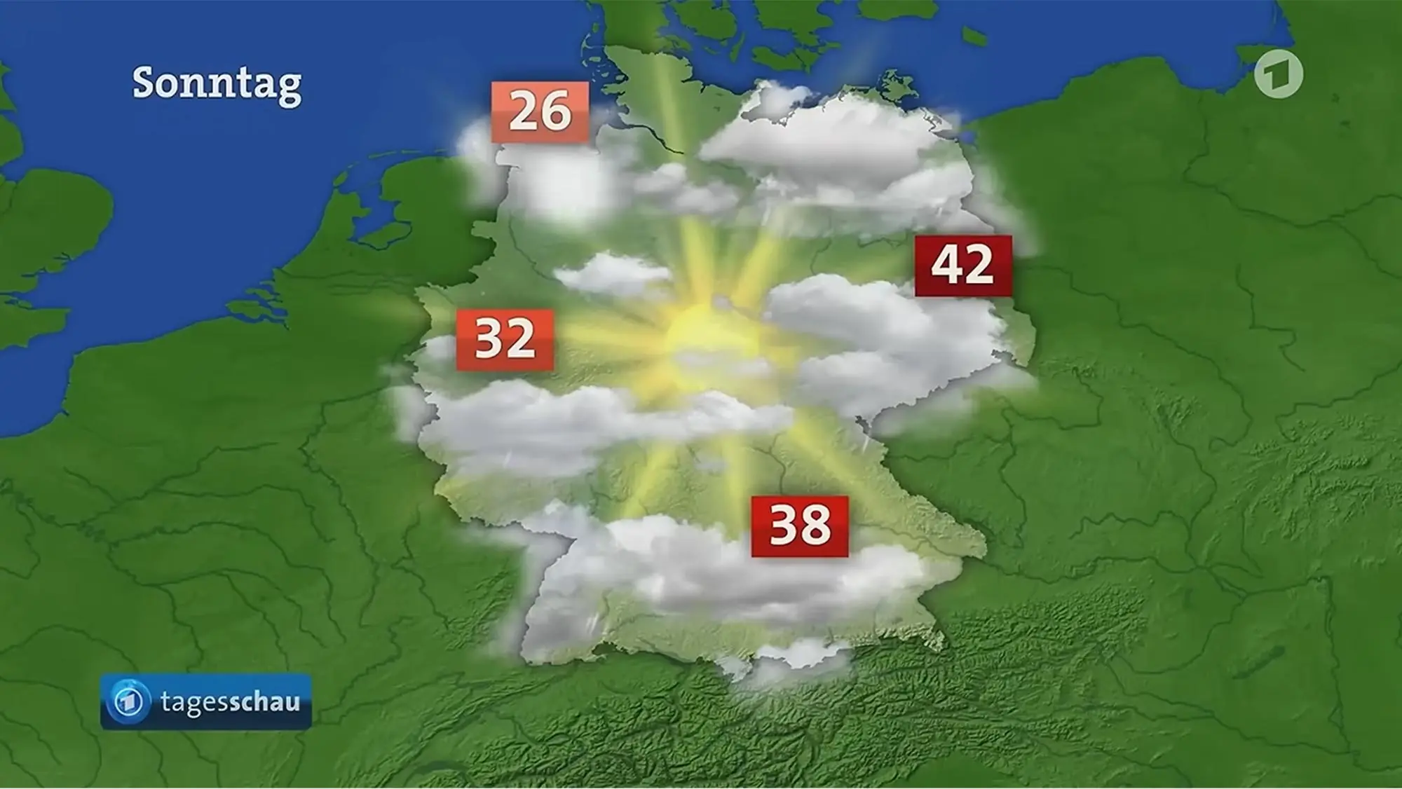 TV-Thema der Woche: Farbgestaltung in Wetterkarten bei ARD, ZDF & Co. ARD-Tagesschau-Wetterkarte-2026-06-26